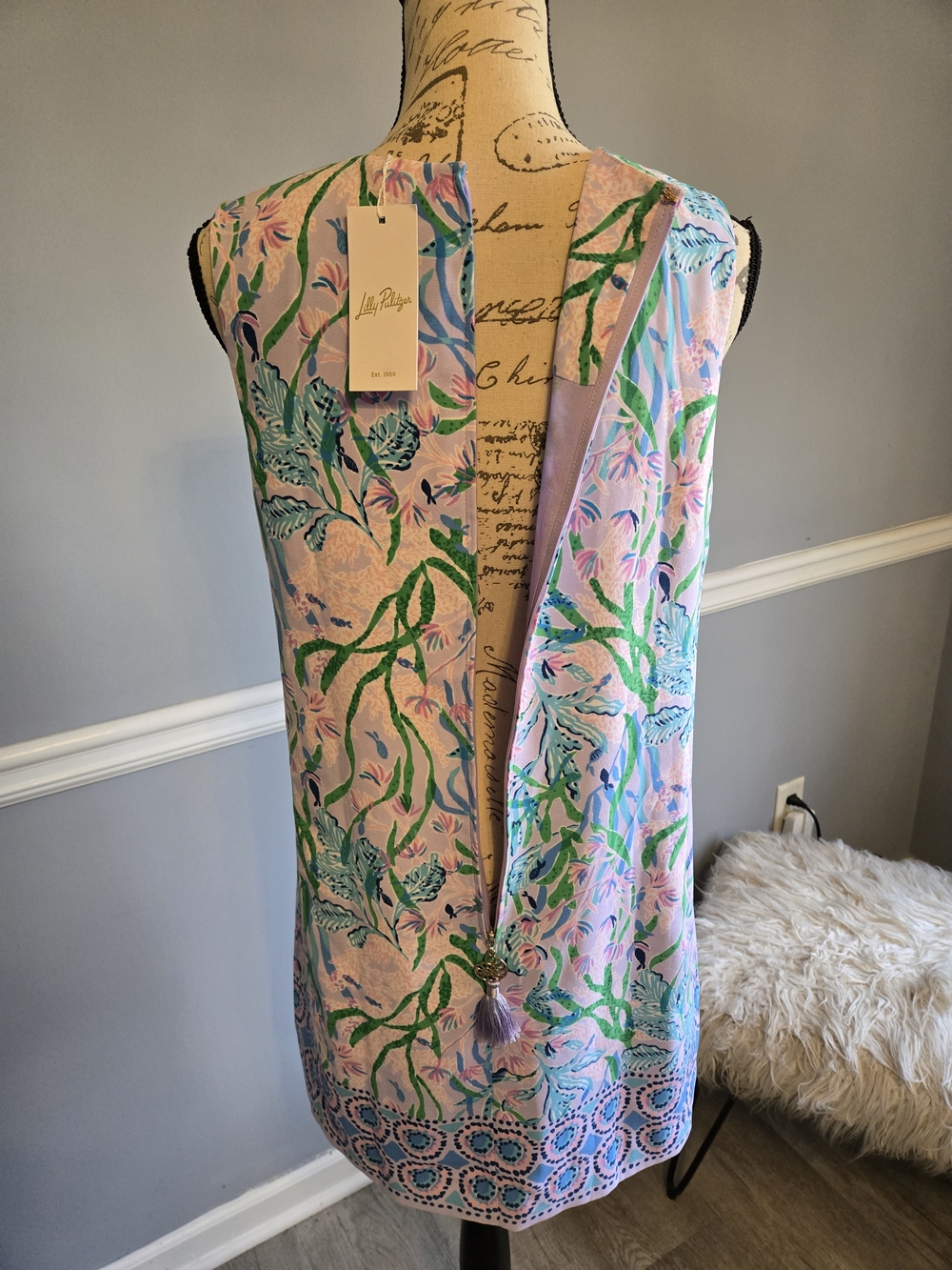 Lilly Pulitzer Pink Shift Dress with Green & Blue Botanical Print - Picture 7 of 8